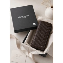 Pierre Cardin Örgü Kahverengi Erkek %100 Hakiki Deri Dikey Cüzdan Kartlık - Deri Aksesuar - Deri Hediyelik - PC-11056