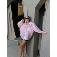 Minaaise Kadın Pembe Modal Kumaş Oversize Gömlek 29181