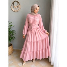 Efulim Womens Pembe Ipli Salaş Şifon Elbise