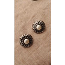 ILCARE Antık Gümüş Incılı Metal   Sedef Düğme 23 mm 2 Adet