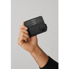 Pierre Cardin Erkek %100 Hakiki Siyah Deri Kartlık - Kimlik Kartlık Kemerli - Erkek Kadın Deri Aksesuar Hediye - PC-0510