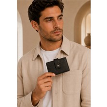 Pierre Cardin %100 Hakiki Deri Çıtçıtlı Erkek Siyah Kartlık - Deri Erkek Aksesuar - PC-0414
