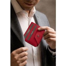 Pierre Cardin Erkek Kırmızı Deri Kartlık - Saffiano Deri Kartlık Cüzdan Açılabilir Kapatılır - %100 Hakiki Deri Erkek Aksesuar