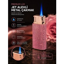 Premium Lüx Jet Alevli Çakmak Gold Zirkon Taş Işlemeli Çakmak Eşe, Arkadaşa, Sevgiliye, Babaya, Anneye