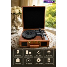 L'edoren MZL-P01 Bluetooth Retro Valiz - 3 Hızlı Taşınabilir Plak Çalar Dahili Hoparlör USB Rca