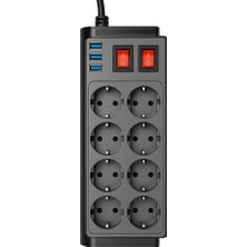 Brf Store Yavuzsell 8 Prizli Çoklu Priz – 3 USB Hızlı Şarj Portu, Çift Anahtarlı Güvenli Kontrol, Aşırı Akım &