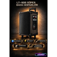 L'edoren LT-908 Süper Bass Şarjlı Mikrofonlu Hoparlör Karaoke Sistemi 80 Watt Taşınabilir Parti Box