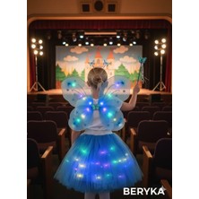 Brf Store Yavuzsell Beryka 2-10 Yaş Kız Çocuk LED Işıklı Kelebek Kanat Peri Kostüm Seti Kabarık Tütü Etek