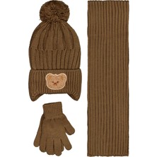 Civil Baby 6-18 Ay Atkı Bere Eldiven Set - Kahverengi