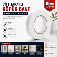 Karapolat Yapı     Çift Taraflı Köpük Montaj Bandı 18 mm x 2 Metre Güçlü Yapışkanlı Beyaz