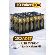 L'edoren USB Type-C Şarjlı Aa Kalem Pil 1.5V – 10 Paket 20’li (20 Adet) Lityum Pil