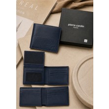 Pierre Cardin Analin ve Floater %100 Hakiki Deri Yarı Desenli Açılır Kimlik Bölmeli Erkek Deri Lacivert Cüzdan Kartlık - Deri Erkek Aksesuar - PC-22065