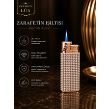 Bizle Tasarla Premium Lüx Jet Alevli Çakmak Gold Zirkon Taş Işlemeli Çakmak Eşe, Arkadaşa, Sevgiliye, Babaya, Anneye