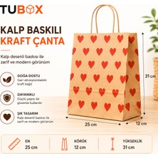Tubox Kalp Desenli Kraft Çanta 25 x 31 x 12CM ( 20 Adet )