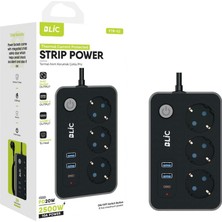 Brf Store Yavuzsell Akım Korumalı Priz, 3x Priz Soketi, 2x USB Girişi, 1x Type-C Girişi, Tasarruflu Uzatma Kab