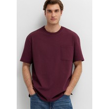 Mavi Cep Detaylı Bordo Basic Tişört 066248-70434