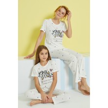 Siyah İnci Ekru Çok Renkli Örme Pijama Takım