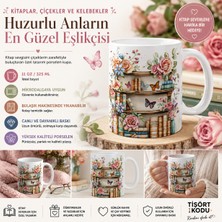 Tişört Kodu Çiçekli Kitaplık Tasarımlı Porselen Kupa