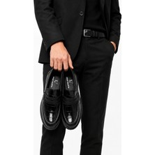 Frank Valentia FV003 Premium Klasik Erkek Hakiki Deri Ayakkabı - Bağcıksız Eva Taban Siyah
