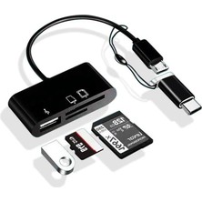 Hsc Bilişim Type-C Micro USB 3ın1 Sd Micrsd Kart Okuyucu Otg Çevirici Kablosu