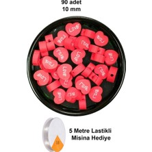 Royaleks Group 90 Adet 10 mm Polimer Kil Fimo Boncuk Takı Bileklik + 5 Metre Lastikli Misina Hediye - Kalp Love