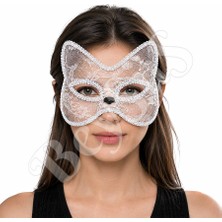 BeySüS Parti Kedi Maskesi Dantelli Beyaz