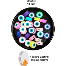 Royaleks Group 30 Adet 10 mm Polimer Kil Fimo Boncuk Takı Bileklik + 1 Metre Lastikli Misina Hediye - Nazar Boncuğu