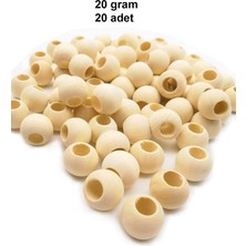 Royaleks Group 20 gr (20 Adet) Ahşap Boncuk 15 mm Çap x 10 mm Delik Doğal Yuvarlak Ahşap Makrome El Işi Çanta