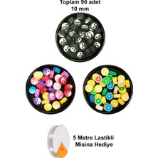Royaleks Group 90 Adet 10 mm Polimer Kil Fimo Boncuk Takı Bileklik + 5 Metre Misina Hediye - Yin Yang - Yin Yang - Limon