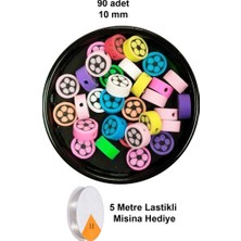 Royaleks Group 90 Adet 10 mm Polimer Kil Fimo Boncuk Takı Bileklik + 5 Metre Lastikli Misina Hediye - Renkli Çiçek