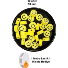 Royaleks Group 30 Adet 10 mm Polimer Kil Fimo Boncuk Takı Bileklik + 1 Metre Lastikli Misina Hediye - Gülen Yüz Smile