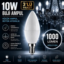 Repplam 10W Buji LED Ampul Beyaz Işık 1000 Lümen Ince Duylu Ampul Mum Ampul E 14 Duylu