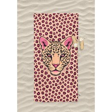 Leva Home Leopar Pembe Desenli Pamuklu Dijital Baskılı Yetişkin Genç Kadın Plaj Havlusu Sahil Deniz Havlusu