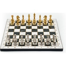 Zero Land Flzdgnkr Ahşap Satranç Takımı – Metal Taşlı MERDUZ36S - 36CM, N-Gümüş - MERDUZ36G