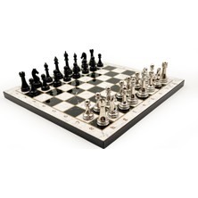 Zero Land Flzdgnkr Ahşap Satranç Takımı – Metal Taşlı MERDUZ36S - 30CM, Siyah-Gümüş - MERDUZ30S