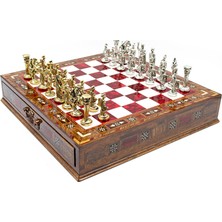 Zero Land Flzdgnkr Saklamalı Satranç Roma Oymalı SC38S - 38CM, Kırmızı Tahta - SC38K