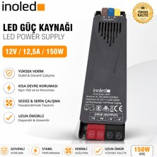 İnoled Inoled 1205 – 12,5A 150W 12V LED Güç Kaynağı  | Kısa Devre Korumalı Adaptör | Şerit LED Trafo | 220V Ac – 12V Dc Dönüştürücü | Yüksek Verimli, Güvenli, Uzun Ömürlü LED Trafo