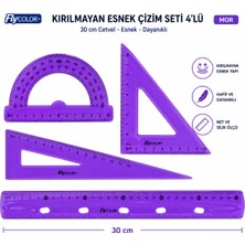 Fly Color Kırılmayan Esnek Çizim Seti 4'lü  (Cetvel, Gönye, Iletki)