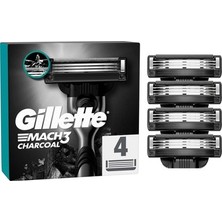 MarkEntegra Gillette Mach3 Charcoal Tıraş Bıçağı 4 Adet Mikrofin Koruyucularla Cilt Tahrişini