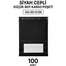 Marsilyan Siyah Cepli Küçük Boy Kargo Poşeti 24X30+5 cm 100 Adet
