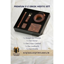 Cüzcan Kutulu Klasik Erkek Deri Cüzdan Kemer Çakmak Bileklik Anahtarlık Seti