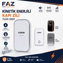 Noas YL03-5001 Kinetik Enerjili Kablosuz Kapı Zili - Pilsiz Buton, 36 Melodi, 220V Alıcı, Kolay Kurulum | Faz Yapı Elektrik