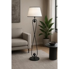 Venüs Nova Venüs Sirius | Modern Siyah Metal Lambader| Beyaz Siyah Şerit Kumaş Başlık | Ayaklı Aydınlatma