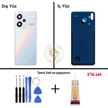 Arsking Xiaomi Redmi Note 13 Pro Plus 5g - Lensli Mistik Gümüş Arka Pil Kapağı + Yapıştırıcı ve Vida Seti