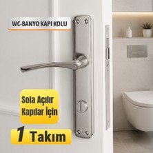 Badem10 Wc Banyo Kapı Kolu Sola Açılır Banyo Tuvalet Kapısı ( 1 Takım ) Aynalı Nikel Inox