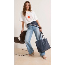 Bella Vita Butik Bellavita Botuique Güneş Baskılı Oversize Beyaz Tişört
