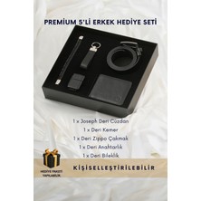 Cüzcan Kutulu Klasik Erkek Deri Cüzdan Kemer Çakmak Bileklik Anahtarlık Seti