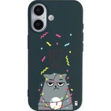 Casen iPhone 16 Plus Haki Lansman Renkli Silikon Best Wishes Kedi Tasarımlı Kılıf