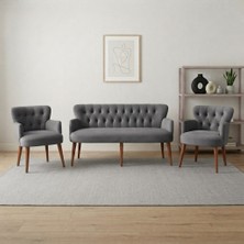 Azra Mobilya Roma 3+1+1 Babyface Kumaş Çay Seti Ev & Ofis Koltuk Takımı - Ahşap Ceviz Ayak - Gri