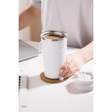 Bg Store 304 L Kilitli Çelik Mat Beyaz 510 ml Kahve Termos Mug CIN405BY
